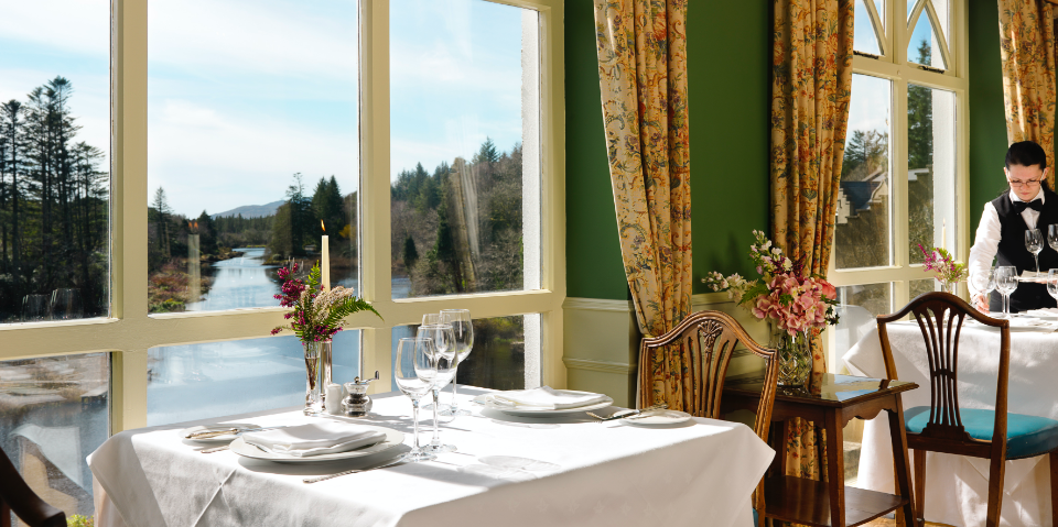 Owenmore Restaurant at Ballynahinch Castle Hotel in Galway, Ireland